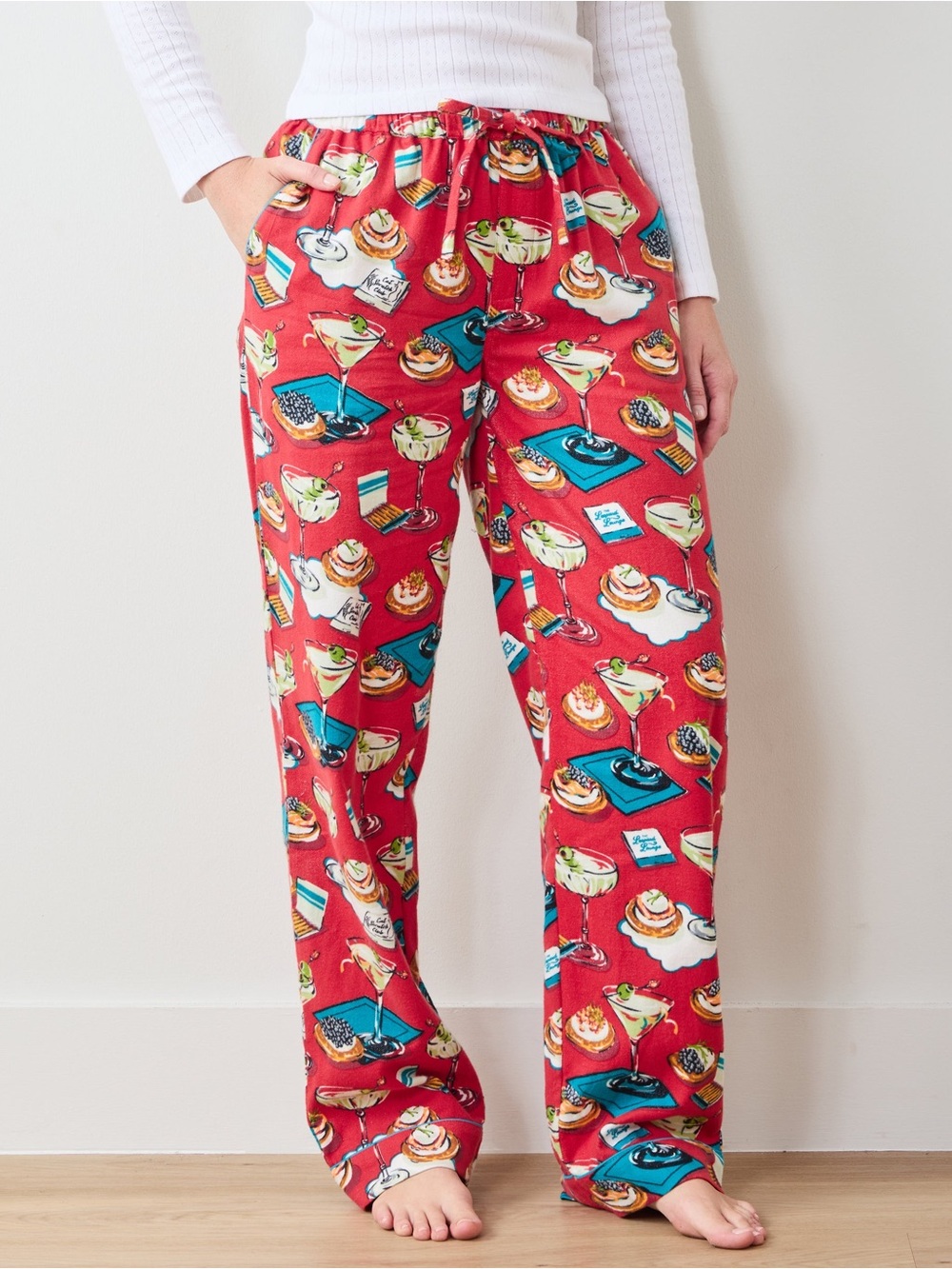NEW! Printfresh Blinis & Martinis Midweight Flannel PJ Pants Matchbook Red XS